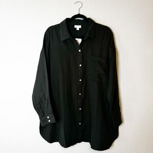 J. Jill Pure Jill Cotton Gauze Deep Olive Long Sleeve Button Down Tunic Top NWT